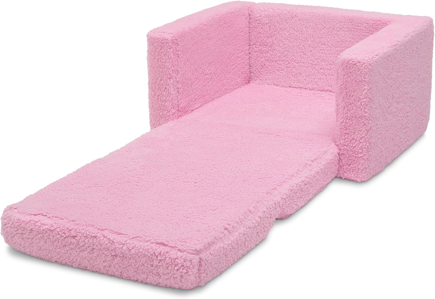 Delta Children Cozee Flip-Out Sherpa 2-in-1 Convertible Chair to Lounger for Kids, Pink