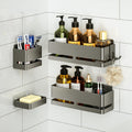 Bathroom Storage Rack (5-Piece Set), Wall-Mounted Shelf with soap Dish and Toothbrush Holder, no Drilling Required, Ideal for Bathroom Storage and Also Suitable for Kitchen (Grey)