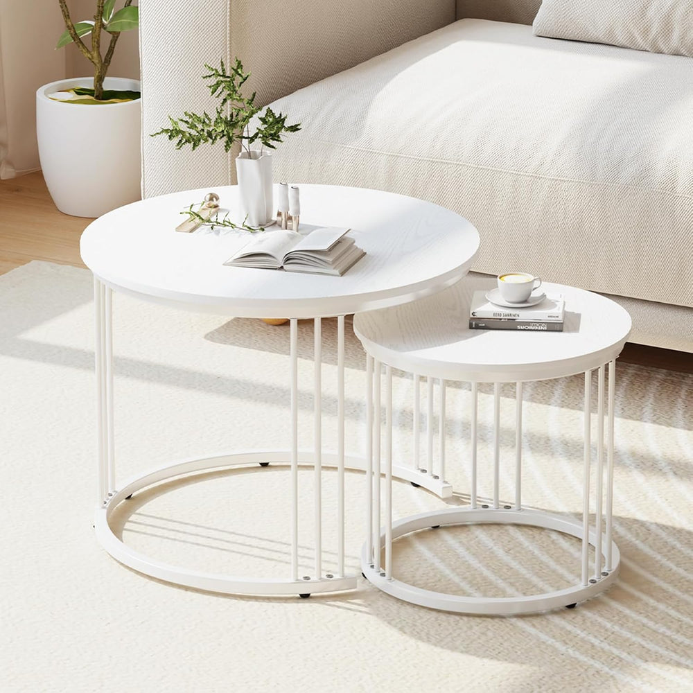 Garden 4 you Nesting Coffee Table, 23.6" Round Coffee Table Set of 2, Wo...
