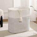 Tall Laundry Basket With Handles,Woven Cotton Rope Big Laundry Hamper Sorters,Versatile Storage for Dirty Clothes,Baby Toys,and Blankets in Bathroom, Nursery,and Living Room (White/Black Line, 68L)