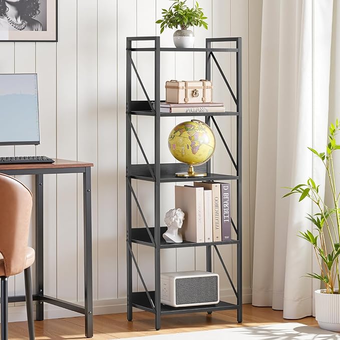 HOOBRO Bookshelf, 5-Tier Industrial Bookcase, Book Shelf Storage Organizer, T...
