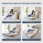 MAXYOYO Folding Sofa Bed, Convertible Chair Couch, Tufted Bean Bag Sofa | Extra Thick with Washable Cover, Chaise Lounge, Floor Bean Bag Couch Bed for Bedroom Living Room, Beige, 54"x91"