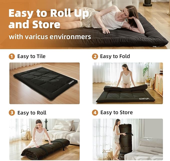 Japanese Floor Mattress,Futon Mattress 3" Black Thicken 100% High Densit...
