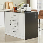 47" Kitchen Island with Power Outlet & Imitation Marble, Black | Dining Table with 2 Storage Cabinets & 4 Drawers, Adjustable Shelves, Home Bar for Kitchen, Dining Room, Living Room