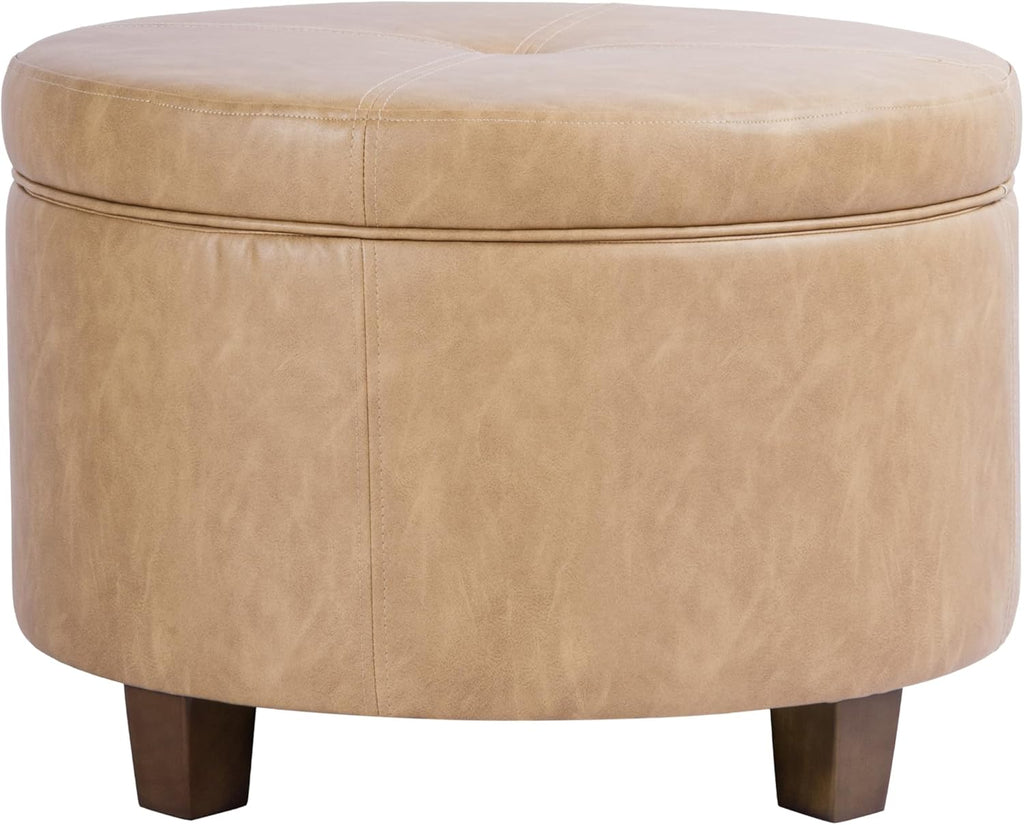 HomePop 24" Large Leatherette Storage Ottoman - Sand Faux Leather