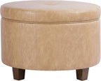 HomePop 24" Large Leatherette Storage Ottoman - Sand Faux Leather