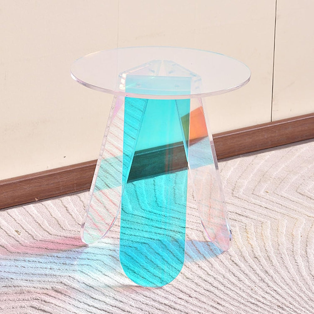 Round Iridescent Side Table, Acrylic Coffee Table, Modern Accent Tablé, Easy ...