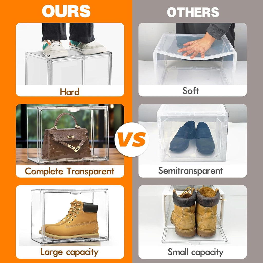 Acrylic Shoe Box, Sneaker Display Case Transparent Box Shoe Storage Bins Clear Plastic Stackable Boot Handbag Organizer Containers with Lids, 1Pack Size 12