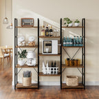 NUMENN Triple Column 4 Tier Bookshelf, Bookcase with 11 Open Display Shelves, Adjustable Rustic Industrial Style Book Shelves, Modern Bookshelves for Bedroom, Living Room and Home Office, Vintage