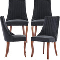Modern Dining Chairs Set of 4, Mid Century Kitchen & Dining Room Chairs, Fabric Upholstered Kitchen Chairs with Wood Legs, Sillas de Comedor, Easy Assembly, Black, 4 Pieces