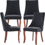 Modern Dining Chairs Set of 4, Mid Century Kitchen & Dining Room Chairs, Fabric Upholstered Kitchen Chairs with Wood Legs, Sillas de Comedor, Easy Assembly, Black, 4 Pieces