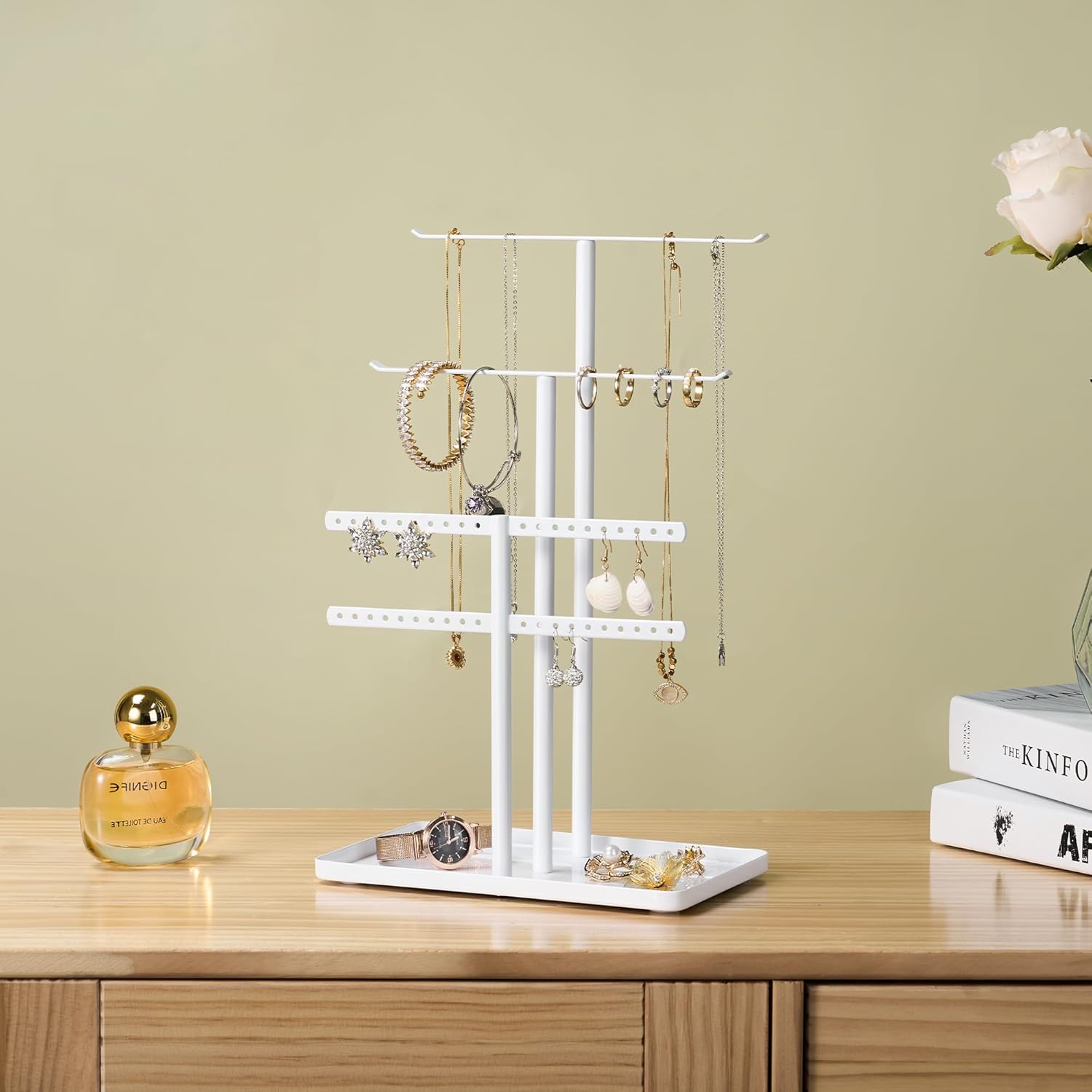 pickpiff Jewelry Stand Holder Organizer: 12.5" Sturdy Jewelry Hanger for Necklace, Earring, Bracelet, White