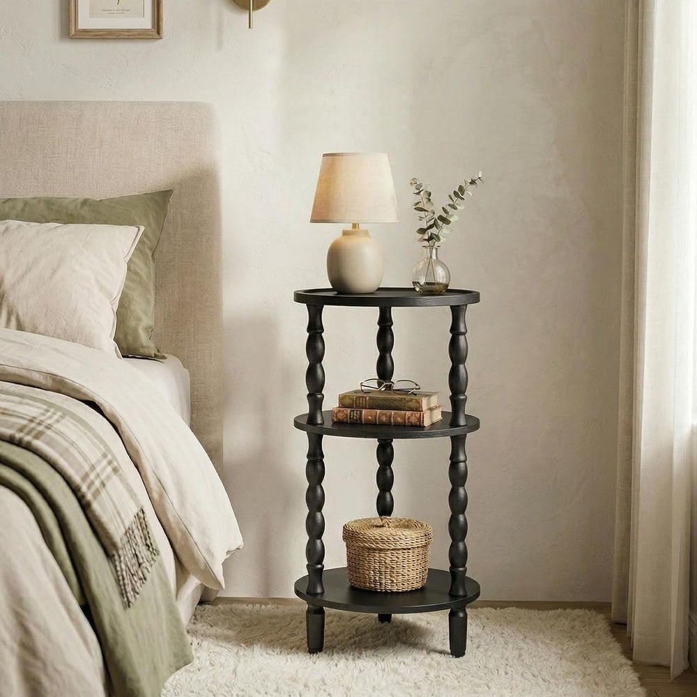 HOOBRO Round Side Table for Small Space, 3-Tier Small Round End Table with Ru...