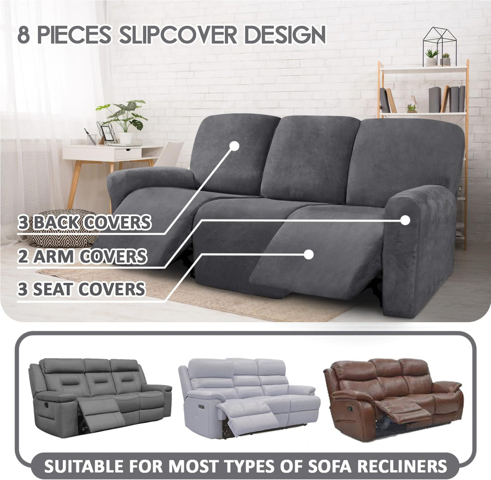 ULTICOR Velvet 8-Pieces Recliner Sofa Covers Stretch Reclining Couch Covers f...