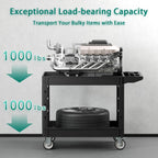 Heavy Duty Utility Rolling Tool Cart, 550 lbs Capacity Plastic Rolling Carts with 360°Swivel Wheels, 40 x 25 Inch Service Cart, 2 Shelf Work Cart for Warehouse,Garage, Cleaning, Black