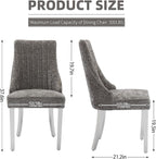 Dining Chairs Set of 2，Modern Channel Tufted Upholstered Dining Chairs with Silver Stainless Steel Legs, Comfortable Chenille Fabric Kitchen Chairs for Dining Room (Grey, 2pc)