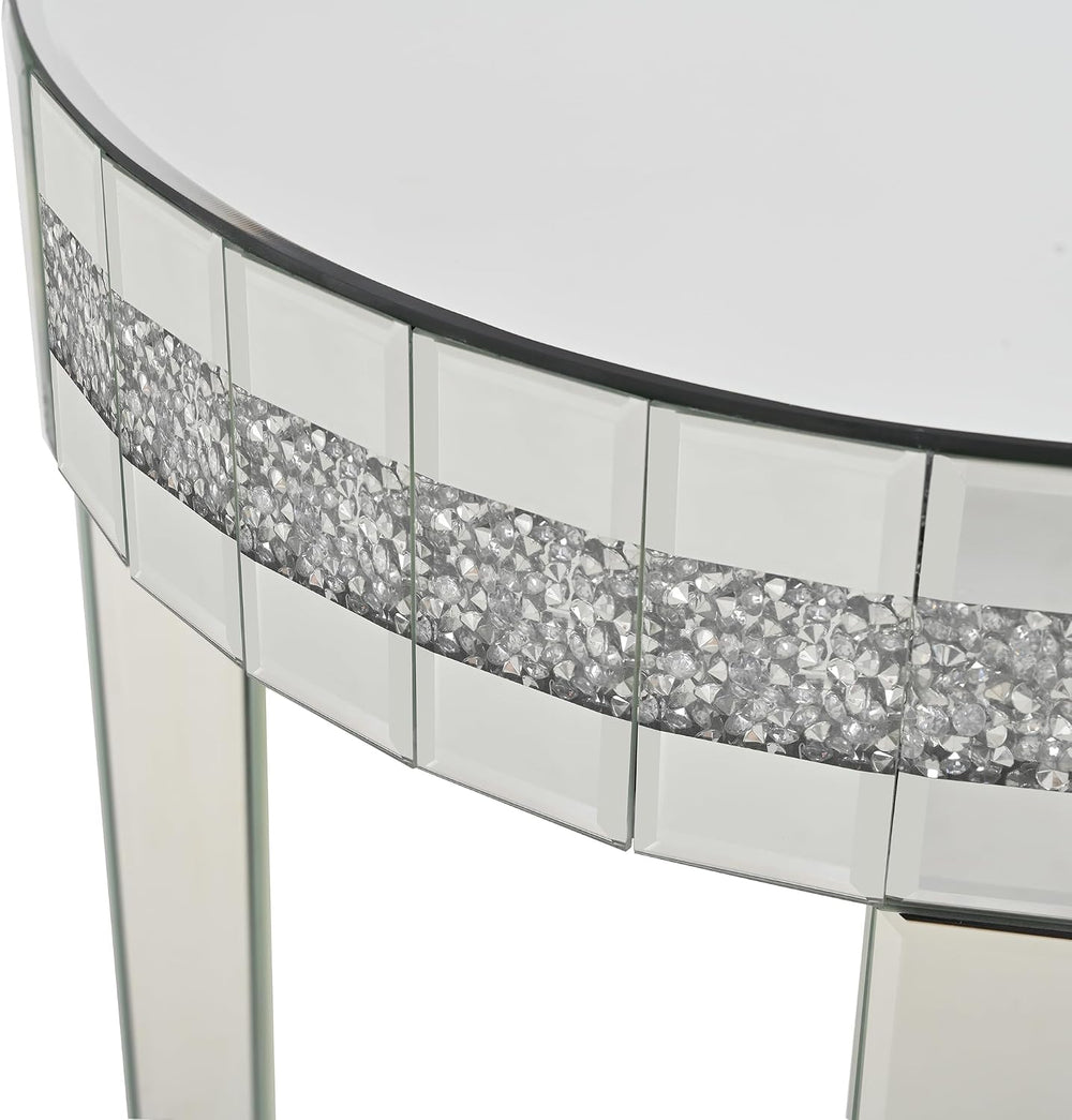 19.7" Mirror Side Table Round End Table with Crushed Diamond and Glass T...