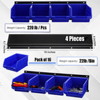 Maitys Wall Mounted Storage Bins Plastic Hanging Stackable Storage Parts Garage Tool Organizer for Screws, Nuts, Bolts, Nails, and Small Hardware Parts, 16x Bins & 4 x Rails(Blue)