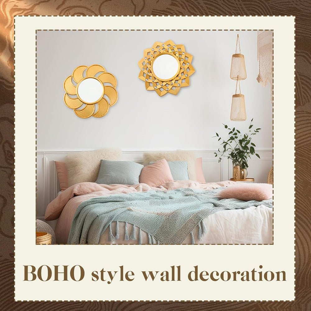 Barydat 10 Pcs Boho Gold Sun Mirrors for Wall Decor 10 Inches Plastic Decorat...