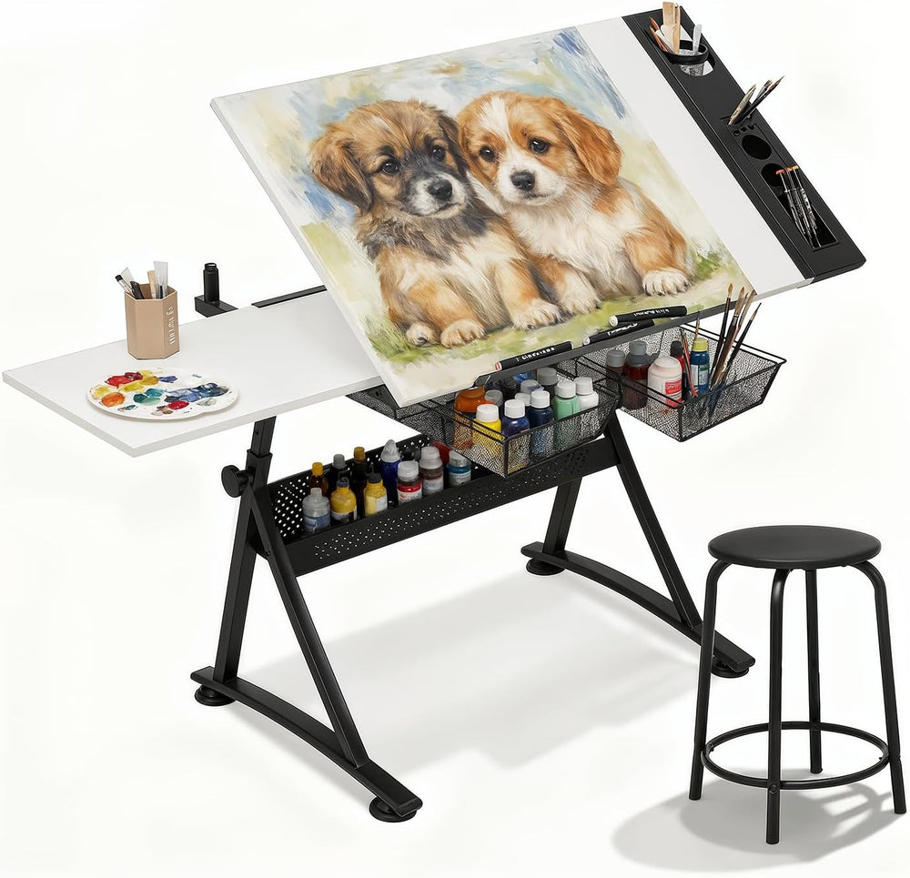 Magshion Drafting Table for Adults w/Stool, White