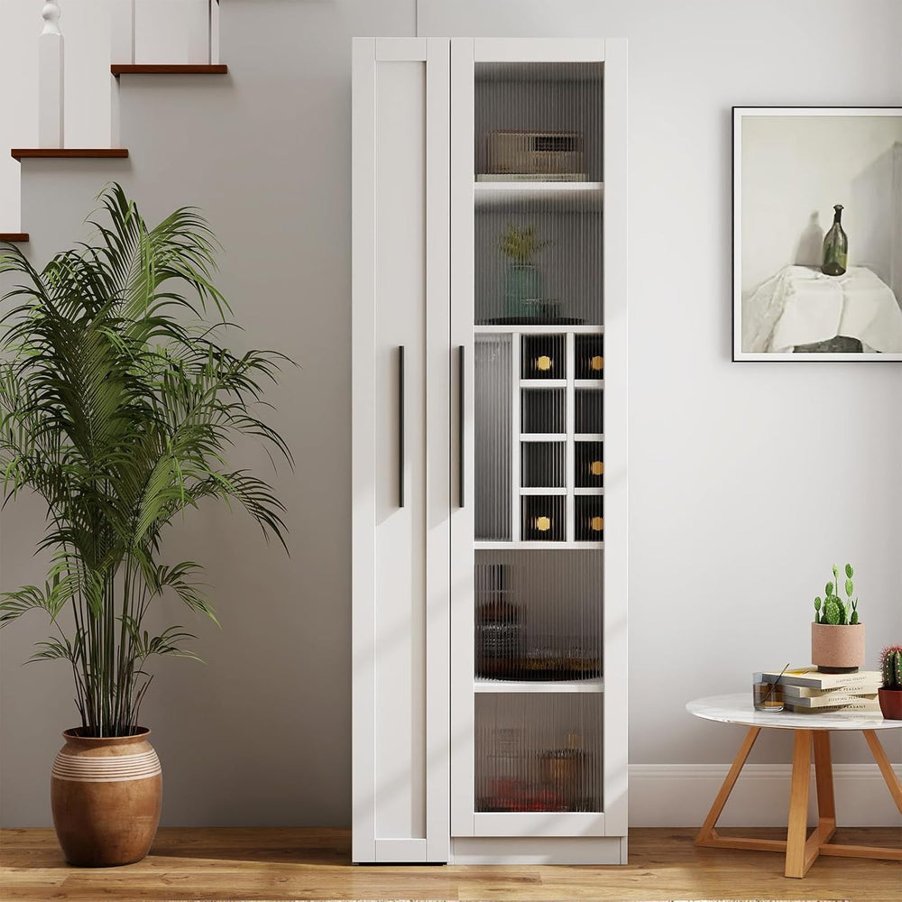 JOYSOURCE Kitchen Hutch Cabinet with 5-Tier Pull-Out Storage Shelves Tall Kit...