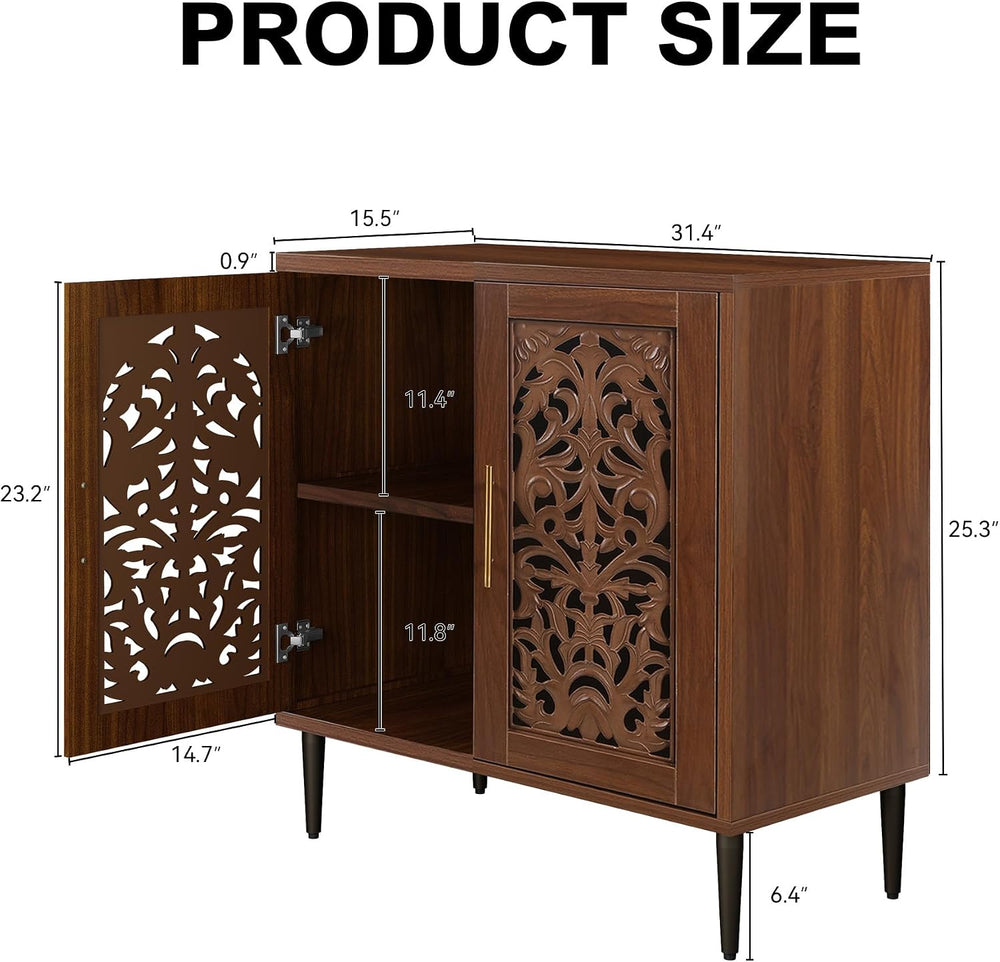ARTPOWER Vintage Hollow Carving Accent Cabinet with 2 Doors for Living Room