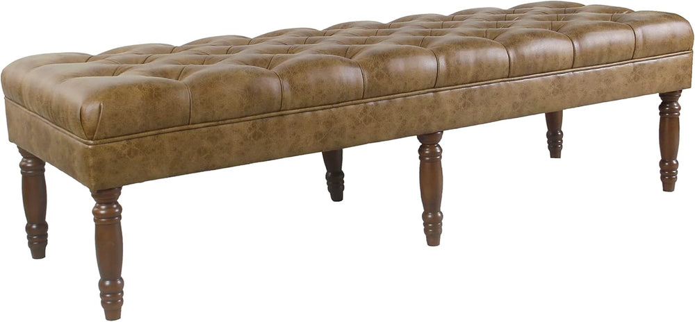 HomePop Tufted Decorative Bench, Light Brown Leather Large