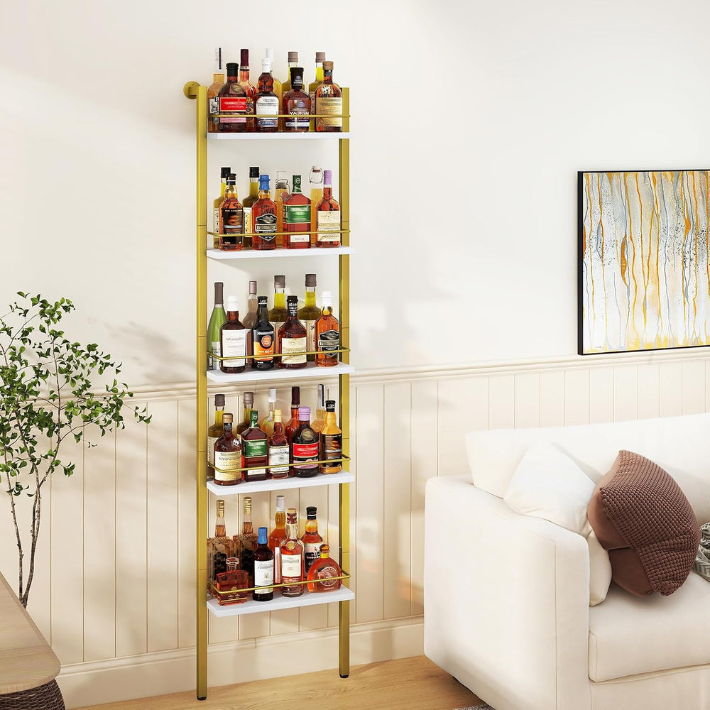YMYNY 5-Tier Wall Mounted Wine Racks 16.93x7.87x69.68 White & Gold HWR001...