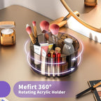 Acrylic Pen Organizer, 360 Degree Rotating Desk Organizer with 6 Compartments Crayon Holder for Office, School, Home, Art Supply, Grey