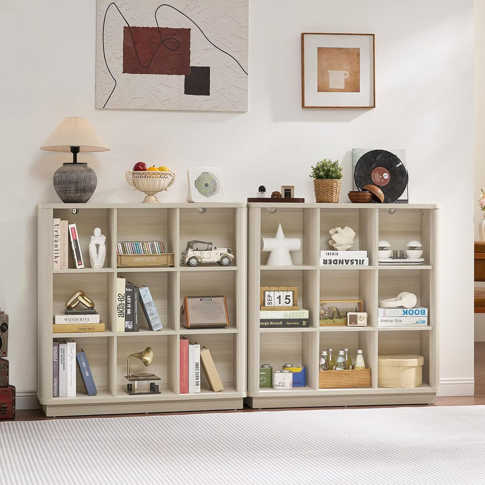 9 Cube Storage Book Shelf, 41" Tall Organizer Bookcase with Curved Edge,...