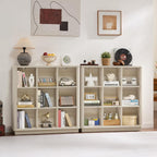 9 Cube Storage Book Shelf, 41" Tall Organizer Bookcase with Curved Edge, Wood Floor Standing 3-Tier Cubby Bookshelf with Base, Vintage Display Book Case for Bedroom, Office, White Cream Oak