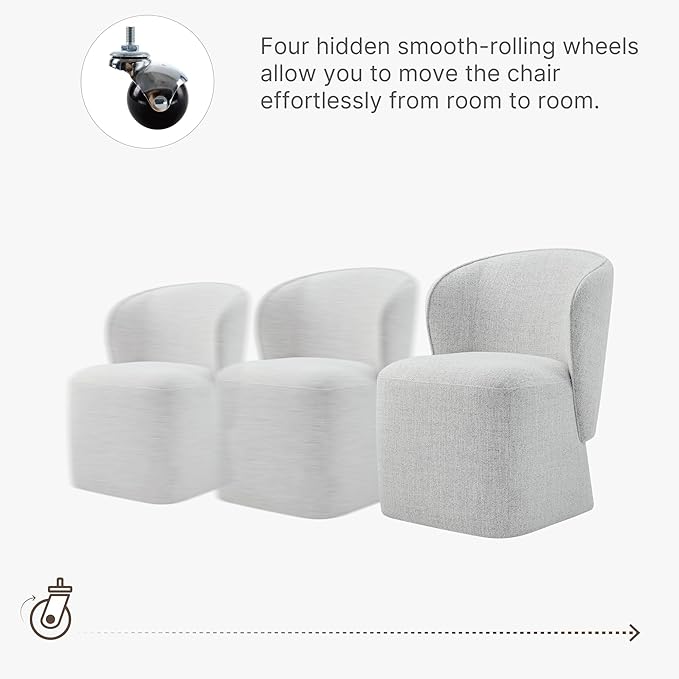 Upholstered Dining Chair with Casters No Assembly Linen DeskChair Wingback Single Sofa for Kitchen Diningroom Bedroom Readingroom,2 PCS,Light Grey