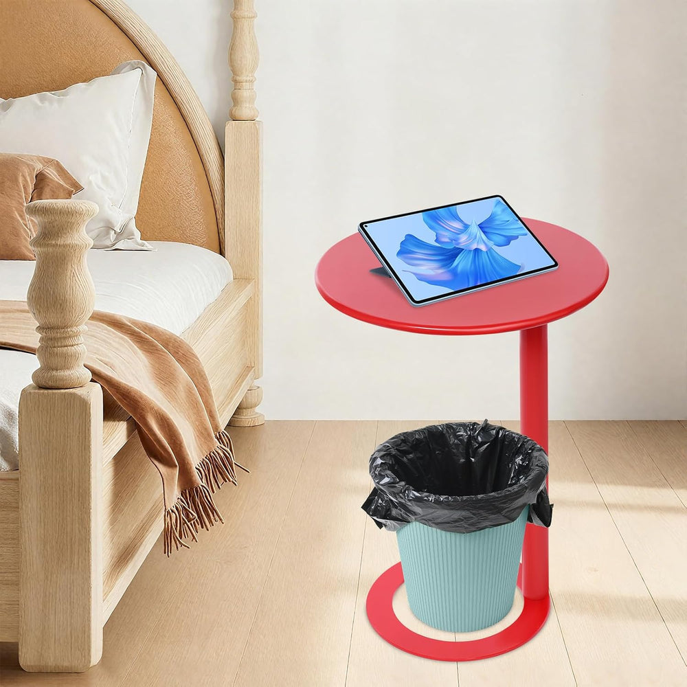 C-Shaped Side Table for Small Spaces - Modern Round End Table Slides Under So...