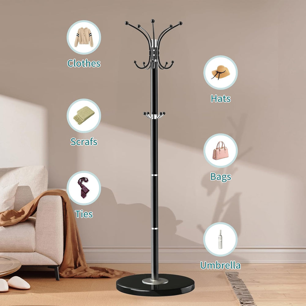 Coat Rack Freestanding with 360°Rotary 14 Hooks Marble Base