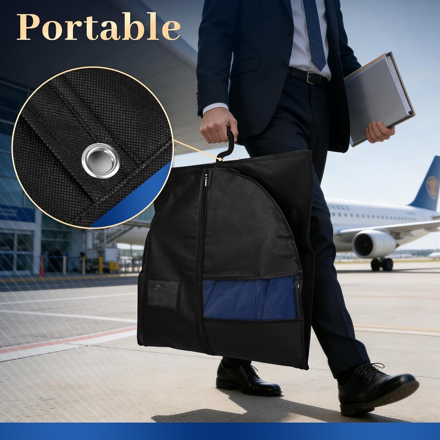 Premium Suit Bags 8 Pack, 43” x 24” Garment Bags for Hanging Clothes | Garment Bags for Travel with Clear Window, Sweater, Coat & Suit Storage