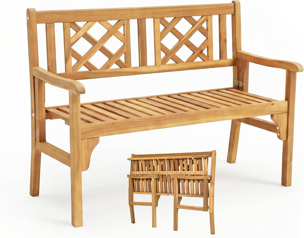 Tangkula Folding Outdoor Wood Garden Bench, Foldable Acacia Wood Patio Bench ...