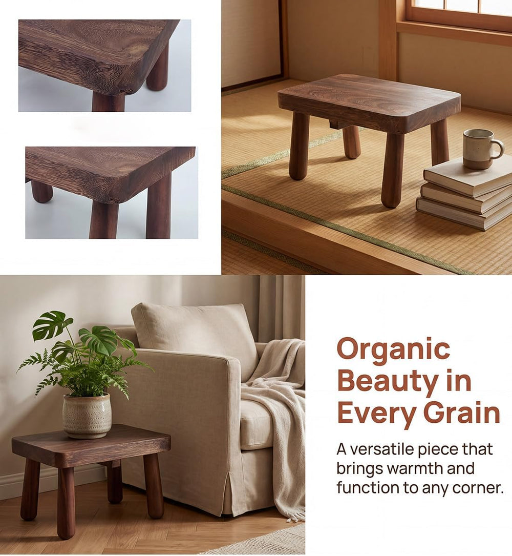 Chestnut Solid Wood Small Step Stool, Dark Brown, 11.8 x 8 x 7 in, Footrest B...