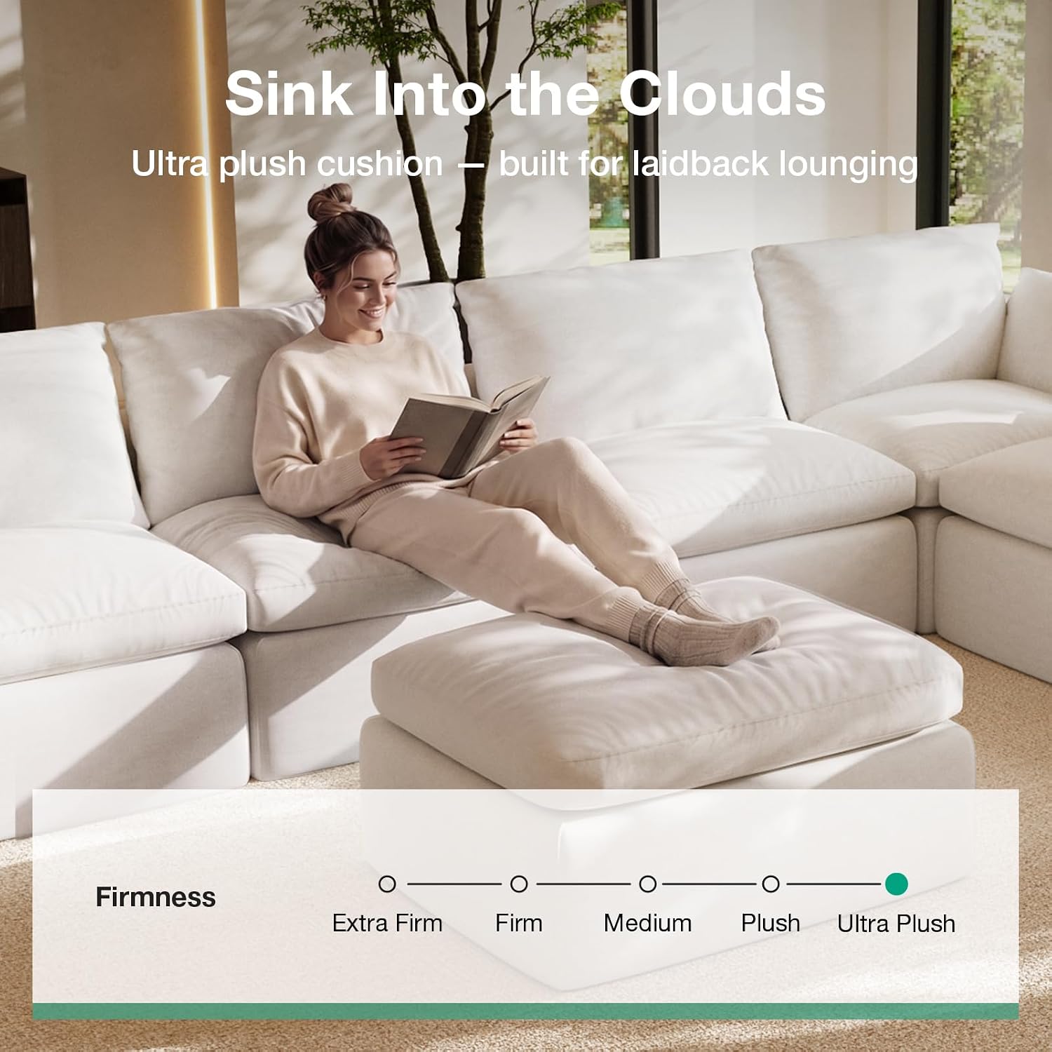 Novilla Modular Cloud Couch, Modern Sectional Sofa with Smarts Coil® Support, Chenille Fabric, Upholstered Couch for Living Room Apartments Bedroom, No Assembly, Ottoman, White