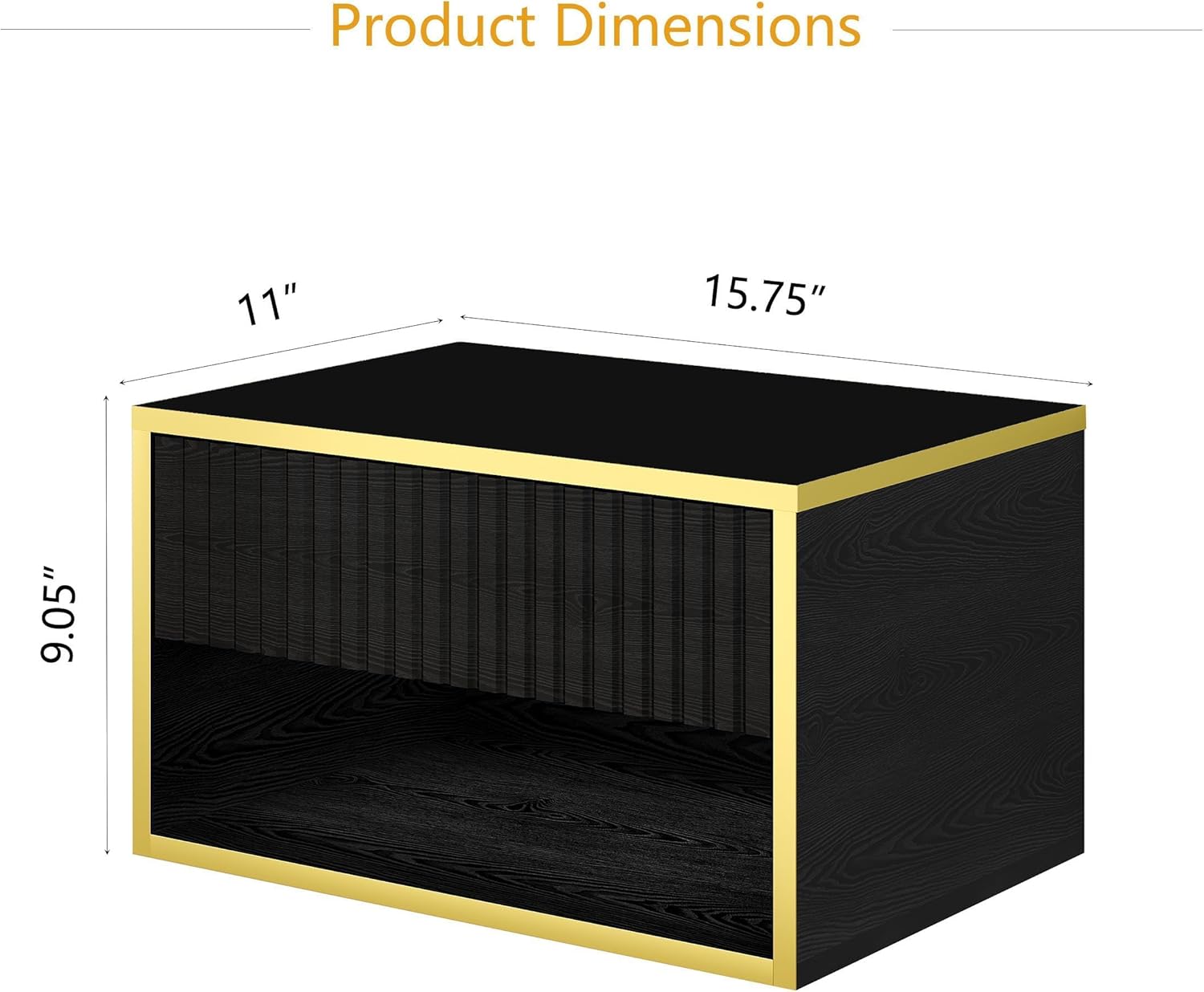 4ever2buy Floating Nightstand Set of 2, Modern Wall Mounted Nightstand with Open Shelf and Fluted Drawer, Black and Gold Night Stand for Bedroom, (Black, 2)