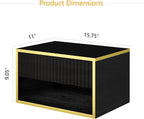 4ever2buy Floating Nightstand with Fluted Drawer, Modern Wall Mounted Nightstand with Open Shelf, Black and Gold Night Stand for Bedroom, Black