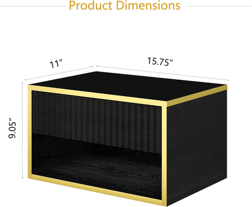 4ever2buy Floating Nightstand with Fluted Drawer, Modern Wall Mounted Nightstand with Open Shelf, Black and Gold Night Stand for Bedroom, Black