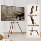 Tripod Easel TV Stand for 43 to 65 Inch LCD LED OLED Screen, Height Adjustable and Swievel TV Stand, Portable Corner TV Floor Stand with Wooden Tray, VESA 400x400mm, Minimalist Black Walnut