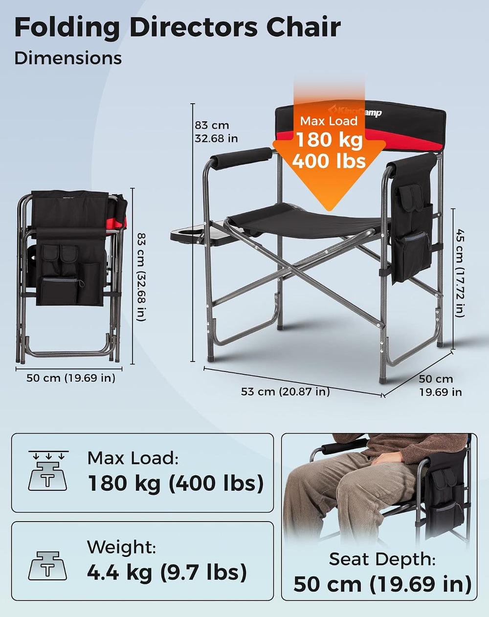 KingCamp Director Chair – Heavy Duty 400lb Capacity Camping Chair with Side T...