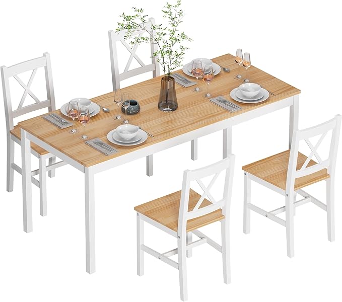 SogesHome 47.2'' Dining Table Set with 4 Chairs, 5-Piece Modern Chic Design, Premium Construction, Versatile Functionality, Easy Assembly, Oak and White Finish, Oak