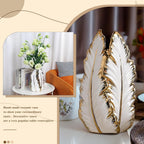 White and Gold Ceramic Vase for Home Decor Modern Decorative Vase 10.7in | Modern pampas grass vase for white and gold home decor perfect centerpiece for living room entryway bedroom and office table
