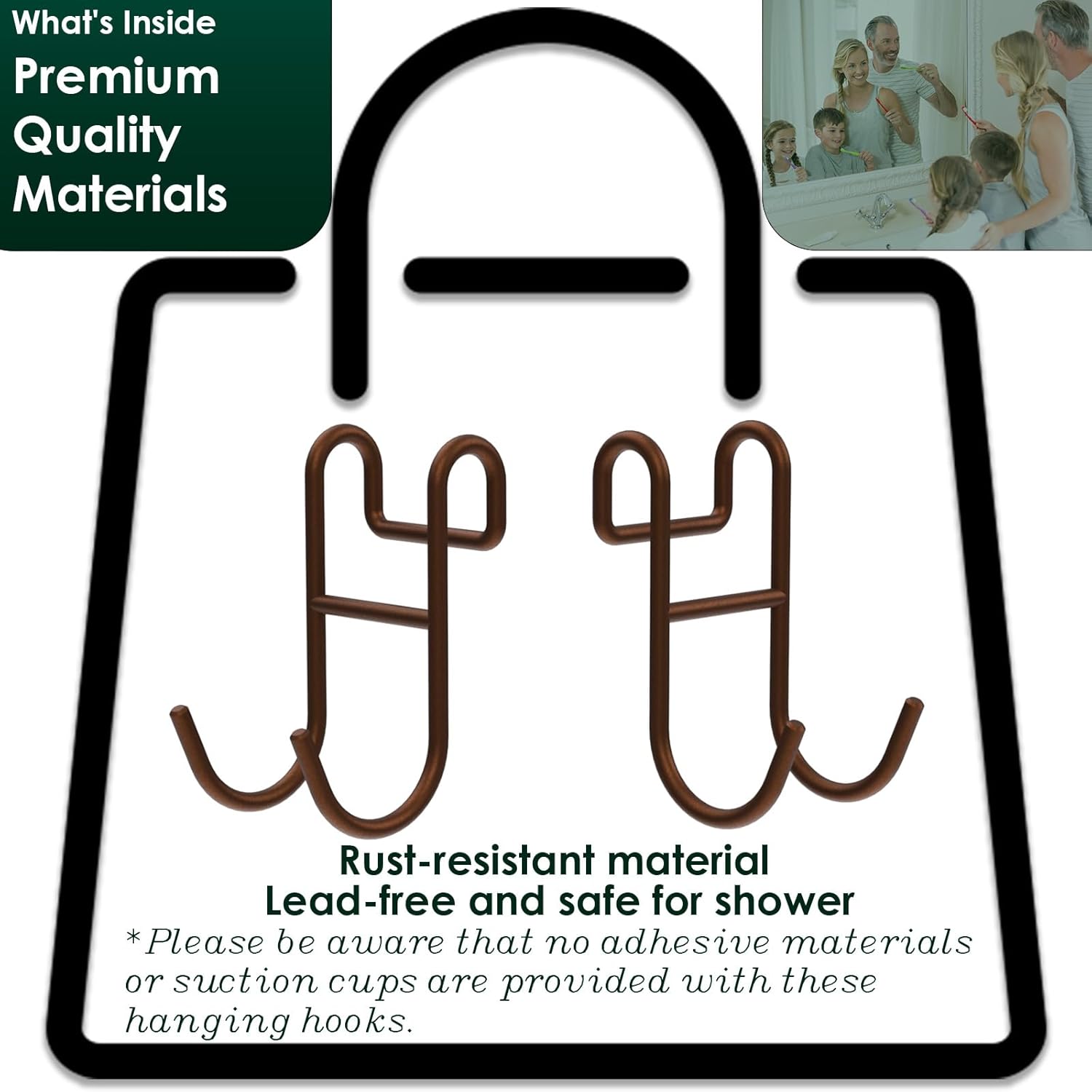 Bronze Shower Caddy Hooks - Razor Hanger and Shelf Hooks for Loofah - 2 Pack