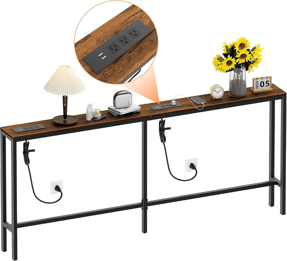 Bathola 71'' Behind Couch Table with 2 Outlets, Sofa Tables Narrow Lo...