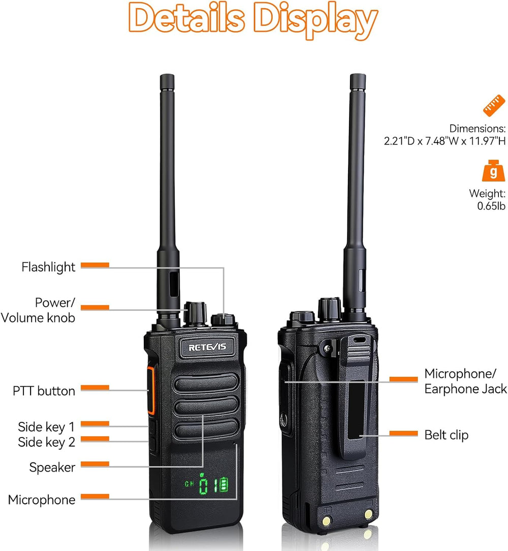 Retevis RT86 2 Way Radio Long Range with Mic for Warehouse,High Power,4Pack