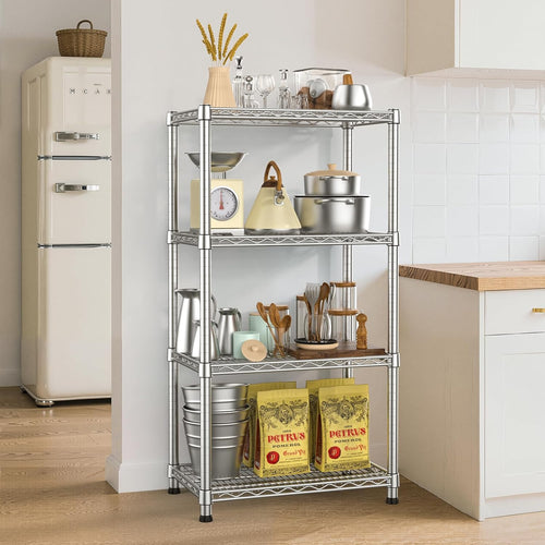 4- Shelf Storage Shelves Wire Shelving Unit Adjustable Metal Shelving Sturdy Steel Commercial Shelf organize Rack Units Heavy Duty 2200 LBS,for Garage Laundry Bathroom Organization Kitchen Closet
