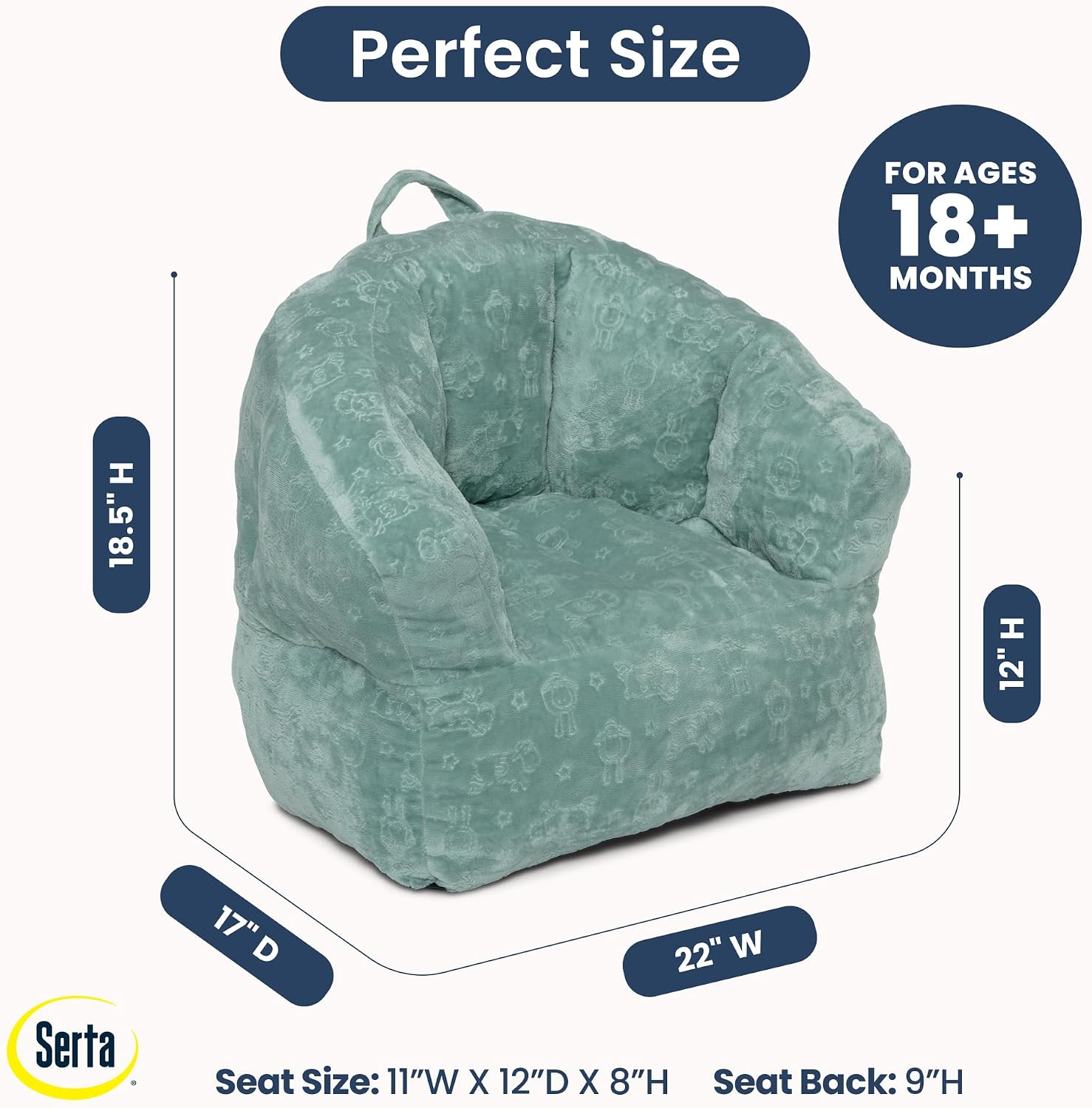Delta Children - Serta Kids Plush Barrel Toddler Chair, Soft Foam Chair Bean Bag Chair Alternative for Boys and Girls, Cozy Seat for Reading, Watching Cartoons, Playroom Nursery Bedroom, Sage